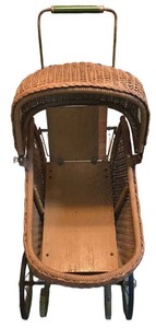 UL-BR1 - Vintage Doll Buggy Wicker Pram With Canopy