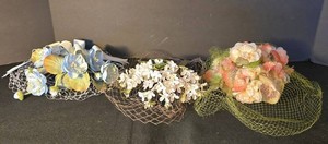 UL-BR1 - Vintage Floral Netted Hats (Lot of 3)