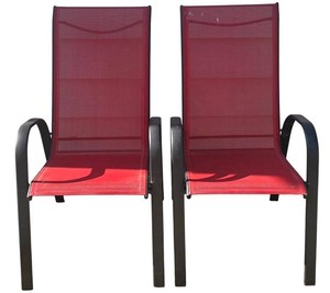 G - Lawn Chairs - Red Canvas & Metal Patio Chair Pair