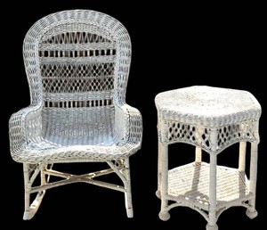 G - Wicker Rocking Chair & Side Table Mixed Lot