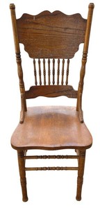 G - Vintage Carved Wooden Side Chair - Turned Spindles and Stretchers