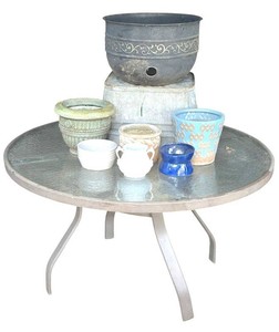 G - Patio Table & Planters Mixed Lot - 9-Piece Outdoor Decor Group