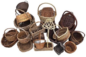 G - Wicker Basket Mixed Lot - Assorted Basketry, Largest 18 in Diameter