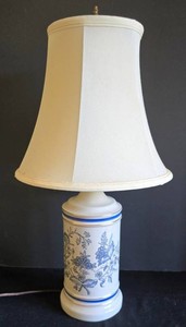 UL-BR2 - Ceramic Table Lamp - Blue Floral Porcelain-Style Base, 24in Tall