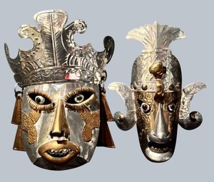 LL - Vintage Folk Art Masks - Stamped Tin & Copper (Lot of 2)