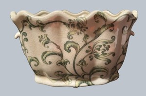 LL - Planter - Crackle-Glazed Cream Floral Ceramic 8 in