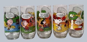 LL - Vintage Collectible Drinking Glasses - McDonalds Camp Snoopy 5pc Set