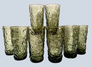 LL - Vintage Drinking Glasses - Anchor Hocking Avocado 8-Piece Set