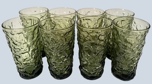 LL - Vintage Avocado Green Drinking Glasses - Anchor Hocking (Lot of 8)