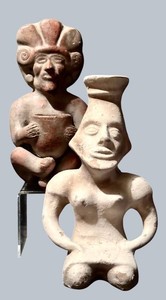 LL - Pre-Columbian Inspired Style Pottery Figures - Jalisco Style (Lot of 2)