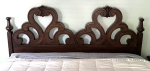 MB - Vintage Queen Bed Frame with Ornate Carved Headboard