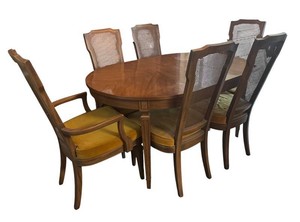 DR - Vintage Dining Room Table with 6 Cane-Back Chairs