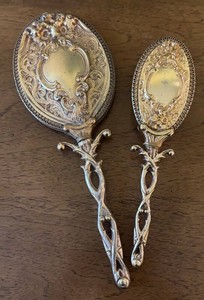 MB - Vintage Vanity Mirror and Brush Set