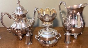 O - Vintage Silver Plated Teapot, Pitcher, Bells and More