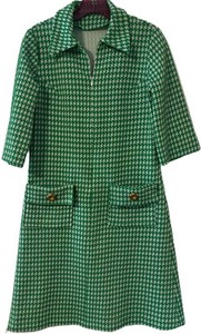 O - Vintage Green And White Houndstooth Mini Dress