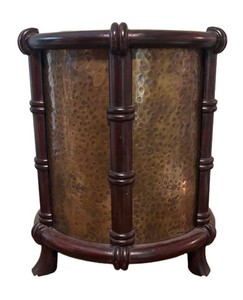 BR1 - Vintage Faux Bamboo and Hammered Metal Cachepot
