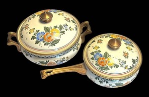 LR - Asta Enamelware Cookware Covered Casserole & Skillet in Old Amsterdam Pattern