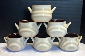 K - Set of Six Crate & Barrel Stoneware Soup Crocks