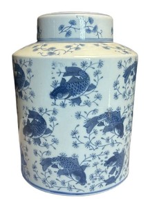 LR - Chinoiserie Blue & White Porcelain Ginger Jar