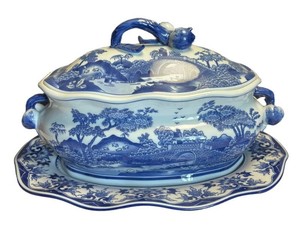 BR1 - Vintage Bombay Blue & White Soup Tureen with Platter and Ladle