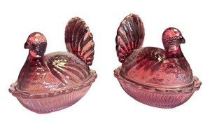 LR - Two Vintage Glass Chicken Dishes