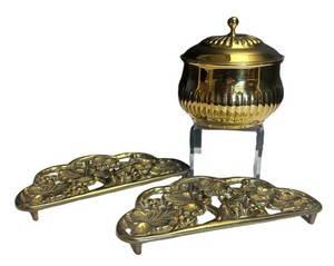 LR - Beautiful Brass Trivets & Lidded Dish
