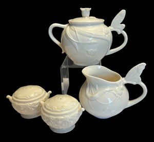 LR - Godinger Butterfly Creamer Pitcher, Sugar Dish with Salt  Pepper Shakers