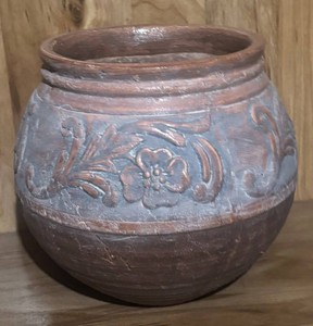 LL - Floral Relief Two-Tone Glazed Vase