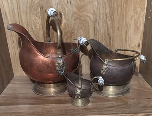 LL - Vintage Copper Bucket Trio with Ceramic Accents