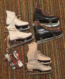 LL - Vintage Ice Skates  - 4 Pairs Figure & Strap-On Skates