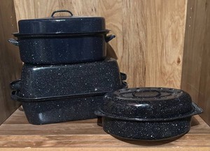 LL - Trio of Black Speckled Enamelware Roasting Pans