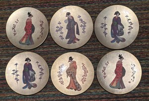 LL - Set of Six Vintage Golden Plates of Nobel Flower Maidens by House of Kano-Giyaman