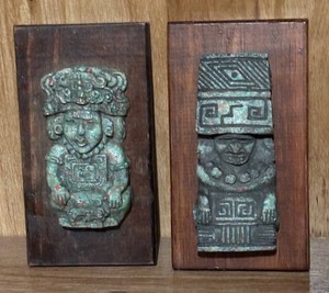 LL - Two Vintage Aztec-Style Relief Wall Plaques