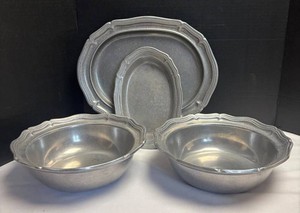 LR - Set of Four Vintage Pewter Serving Bowls & Platters