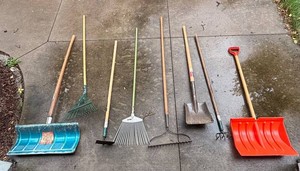 G - Garden Tools Mixed Lot - Shovels, Rakes, Hoe, Cultivator and More