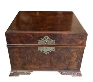 LR - Fine Vintage English Georgian Style Burr Walnut Cellarette  Wine Cooler
