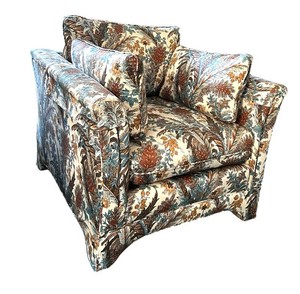 LR - Vintage Custom-Made Upholstered Armchair - Floral Botanical Fabric