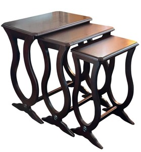 LR - Vintage Bombay Company Mahogany Emissary Trio Nesting Tables - Set of 3