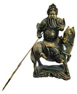 LR - Vintage Chinese Guan Yu Statue on Horseback - BronzeBrass