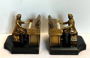 Pair of Vintage Gold-Tone Pianist Bookends