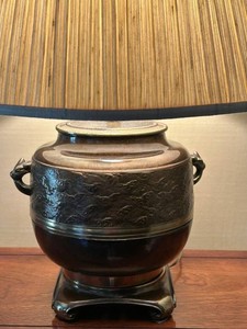 LR - Table Lamp - Vintage Decorative Metal Urn Base Elephant Finial 24 H