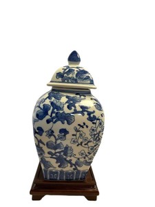 LR - Blue & White Ginger Jar With Stand