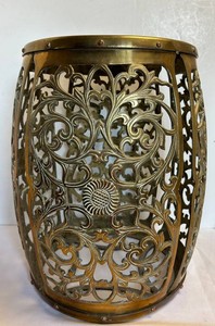 LR - Accent Stool - Ornate Pierced Cast Metal Floral Scrollwork