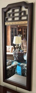 LR - Vintage Wall Mirror - Dark Wood Geometric Greek Key Frame