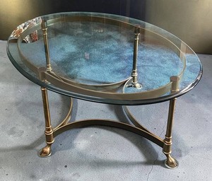 LR - Vintage Glass Coffee Table - Solid Brass Italian-Imported Oval Table