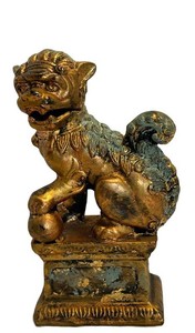 LR - Foo Dog Statue - Japanese Gilt Guardian Lion