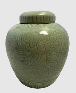 LR - Vintage Ginger Jar - Otagiri 1982 Green Floral
