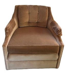 LR - Vintage Upholstered Armchair - Sherrill Button-Tufted Barrel Chair