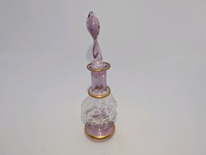 Hand-blown Egyptian glass perfume bottle featuring gold gilt accents, 3