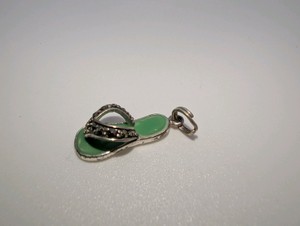 925 Italy sterling silver  marcasite enamel flip-flop charm pendant, 2 grams